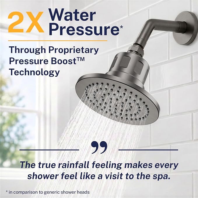 Gillian Filtered Shower Head for Hard Water - High Pressure Metal Showerhead Filter For Hair and Skin with Genuine KDF-55 - Removes Toxic Chemicals, Chlorine and Heavy Metals, Gray