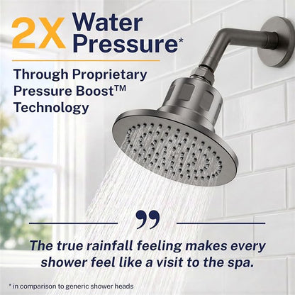 Gillian Filtered Shower Head for Hard Water - High Pressure Metal Showerhead Filter For Hair and Skin with Genuine KDF-55 - Removes Toxic Chemicals, Chlorine and Heavy Metals, Gray