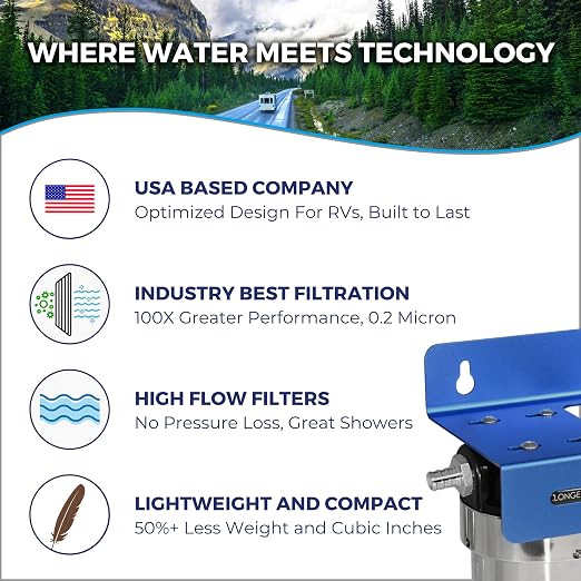 GoBluTech Trio, RV Water Filter System with 0.2 Micron Drinking Water Filter System & Mounting Bracket - RV, Camper Van Water Filtration System - US Veteran Owned