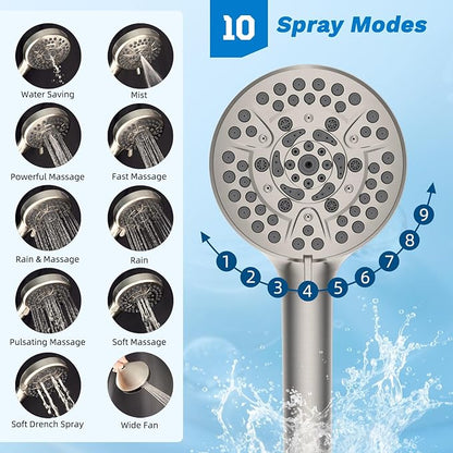 Hibbent cUPC Certified All Metal 8" Rainfall Showerhead Combo, High Pressure Shower Head with 10-Spray Handheld, Innovative 4-way Diverter with Pause Mode, 71'' Shower Hose & Holder, Brushed Nickel