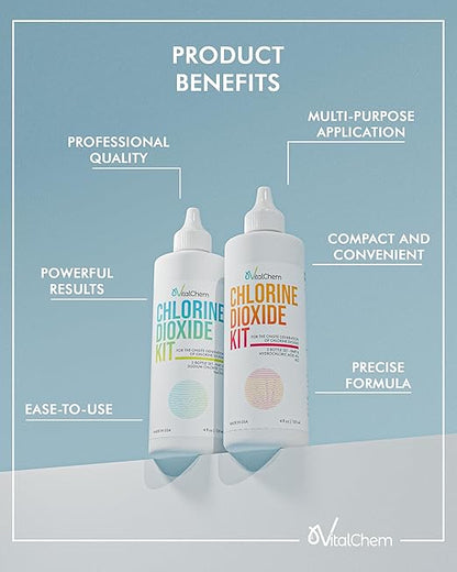 Chlorine Dioxide Kit | Plastic Drop Bottles | Hydrochloric Acid 4-5% (HCl) and Sodium Solution | 8 oz Total