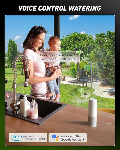 RAINPOINT WiFi Water Timer for Garden Hose, 2 Zone WiFi Sprinkler Controller, Smart Hose Timer Valve, Automatic Drip Irrigation System/Rain Delay for Garden/Lawn
