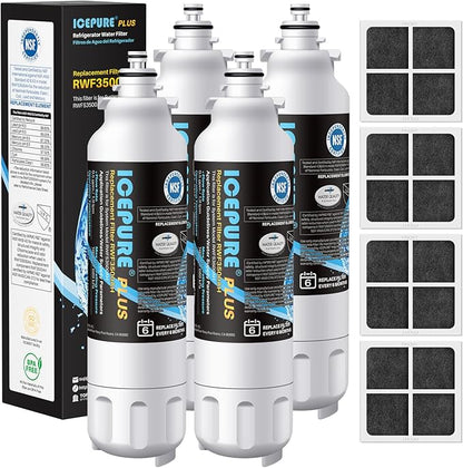 ICEPURE PLUS ADQ73613401 NSF/ANSI 53 NSF/ANSI 42 Certified Compatible with LG LT800P, LT800PC, ADQ736134, ADQ73613402, LSXS26326S, 46-9490, Refrigerator Water Filter and LT120F® Air Filter, 4 Combo