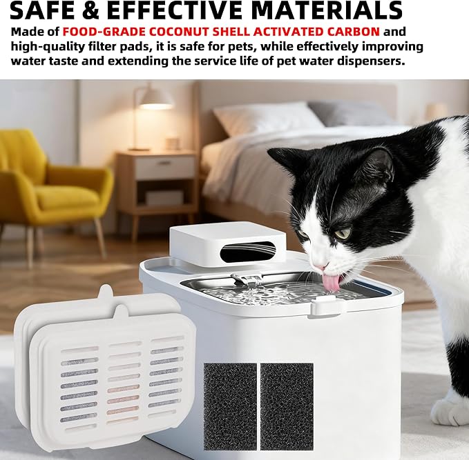 15-Pack Filter Unit Rect Set for PET-KIT Fits EVERSWEET MAX Cordless Water Fountain Filter Replacement for 105 fl oz/3L Automatic Cat Fountain, Replacement Filters & Foam Pump Filters