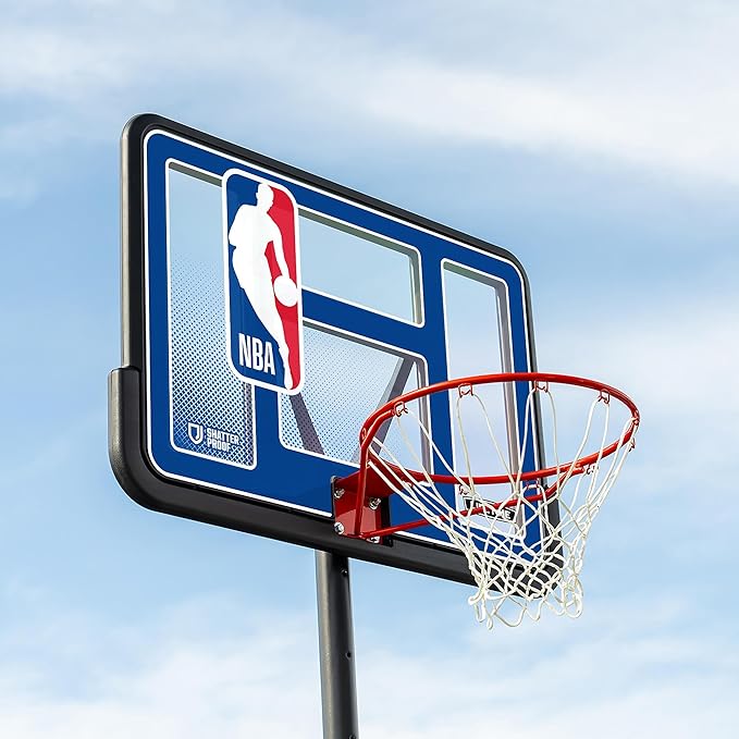 Lifetime NBA League Edition Portable Basketball Hoop, Adjustable Height 7.5-10 Ft, 44 Inch Shatterproof Fusion Backboard, Base with Wheels