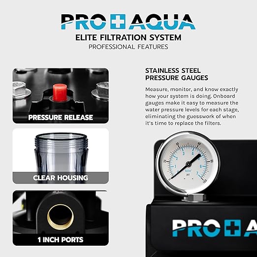 PRO+AQUA PRO-E-S45E Whole House Water Filtration System with 45,000 Grain Water Softener Combo | 3-Stage Filtration | for 4–6 People | Premium Resin | Easy Install Kit