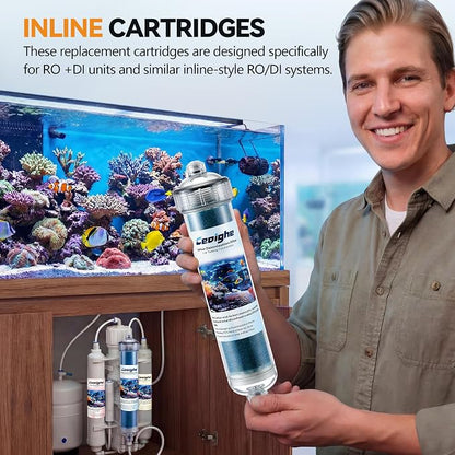 3 Pack Aquarium Filter Replacement Cartridge Set Compatible with AquaticLife RO Buddie, Inline Cartridges for Clear, Include Sediment, Carbon Block, Color Changing DI Resin and Quick Couplings