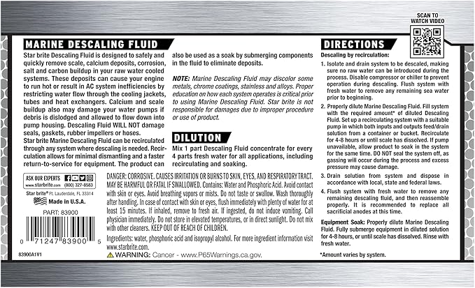 STAR BRITE Marine Descaling Fluid Concentrate 1 Gallon - Engine Scale & Deposit Remover, Safe for Seals & Gaskets (083900)