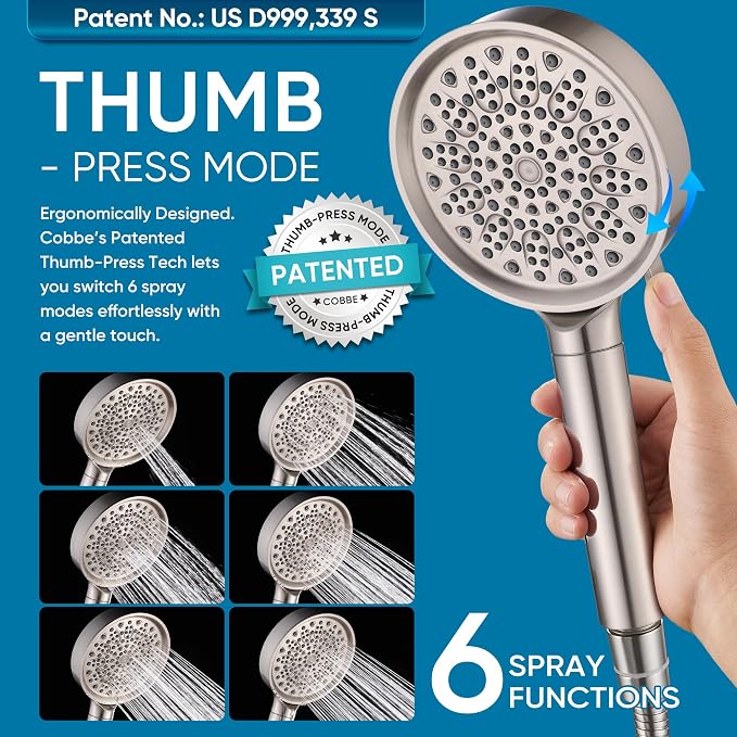 Cobbe Filtered Shower Head with Handheld, High Pressure 6 Spray Mode Showerhead with Filters, Water Softener Filters Beads for Hard Water - Remove Chlorine - Brushed Nickel