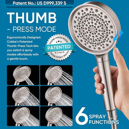 Cobbe Filtered Shower Head with Handheld, High Pressure 6 Spray Mode Showerhead with Filters, Water Softener Filters Beads for Hard Water - Remove Chlorine - Brushed Nickel