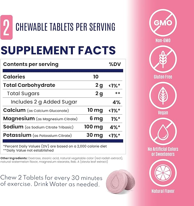 SaltStick Electrolyte FastChews - 120 Watermelon Resealable Chewable Electrolyte Tablets for Hydration, Salt Tablets for Running - 120 Tablets
