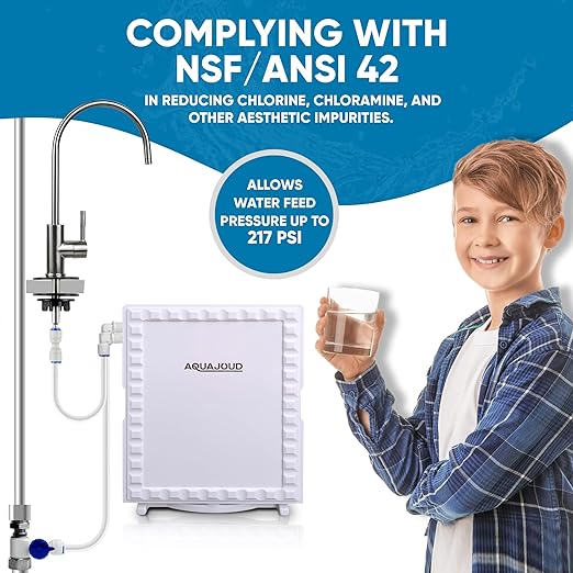 Tankless Slim Under-Counter Water Filter System 5-Stage Filtration Removes Odor & Chlorine, Includes Chrome Faucet - Ideal for Under Sink, Refrigerators, Coffee & Ice Makers