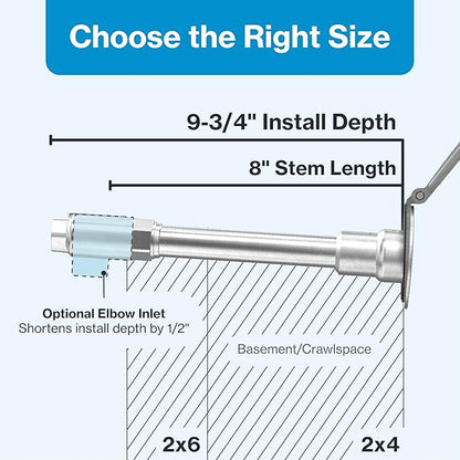 Aquor House Hydrant V1+ Frost Free Outdoor Faucet, Anti Siphon Valve with Quick Connect, Frost Proof Flush Wall Hose Bib, 8 inch Stem, 9-3/4 inch Install Depth, Slate Gray