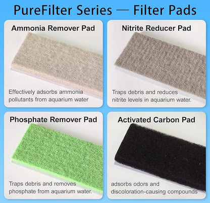 4-in-1 Aquarium Filter Pad Set, Activated Carbon + Ammonia Remover + Nitrite Reducer + Phosphate Remover Sponge, Cut-to-Fit Multi-Function Filter Media Combo for Freshwater Saltwater Fish Tank & Pond