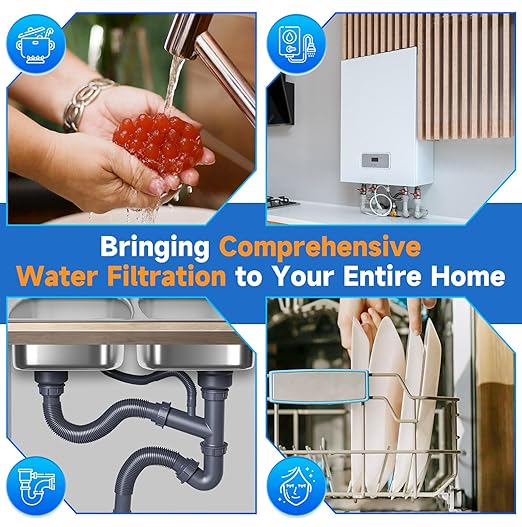PUREPLUS 2-Stage Whole House Water Filtration System, Reduces Heavy Metals, Chlorine & Odor, 10" x 4.5" Housings, 1" Inlet/Outlet, RFN KDF Carbon & CTO Coconut Shell Filters, Pressure Gauges Included