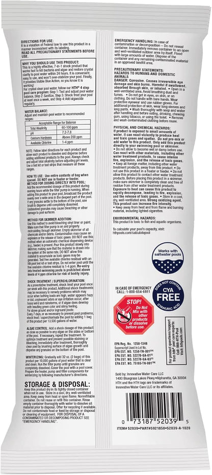 HTH 52039 Swimming Pool Care Shock Ultra, Swimming Pool Chemical, Cal Hypo Formula (4 Pack)