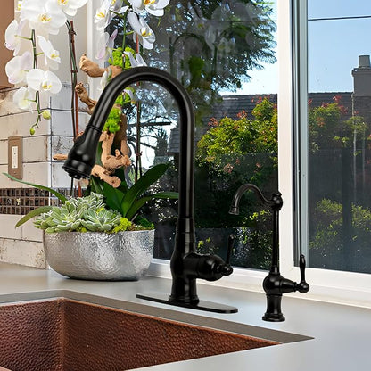 Akicon Kitchen Water Filter Faucet, Brass Body 100% Lead-Free Drinking Water Faucet Fits Most Reverse Osmosis Units or Filtration System, Non-Air Gap, Cold Water Only(Matte Black)