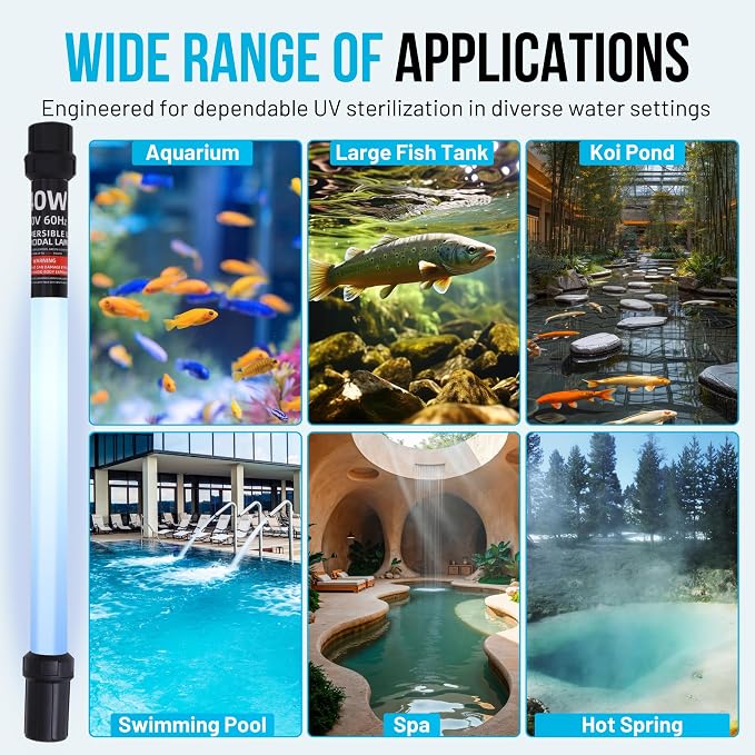 40W UV Water Clarifier with 17ft Cable for 300-3000 Gallon Aquariums, Ponds & Pools - Professional UV Clarifier for Green Water Control in Koi Ponds, Fish Tanks, Spas & Cold Plunge