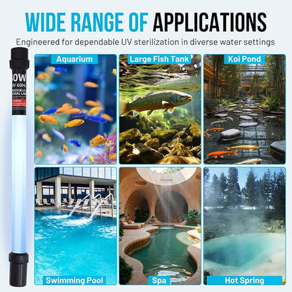 40W UV Water Clarifier with 17ft Cable for 300-3000 Gallon Aquariums, Ponds & Pools - Professional UV Clarifier for Green Water Control in Koi Ponds, Fish Tanks, Spas & Cold Plunge