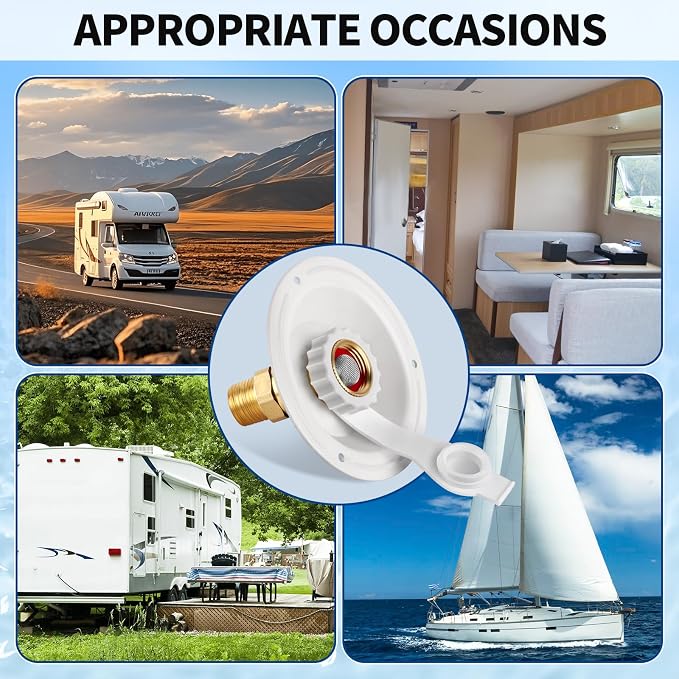 RV City Water Fill Inlet Flange Check Valve Water Hookup Connector 3/4 NH Female to 1/2 NPT Male Mount Lead-Free Brass Flush RV Water Backflow Preventer with Dust Plug for RV Camper Motorhome