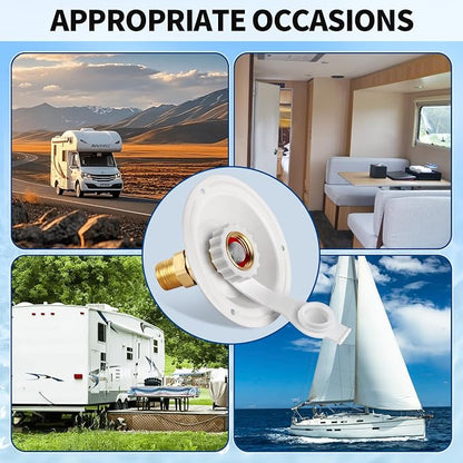 RV City Water Fill Inlet Flange Check Valve Water Hookup Connector 3/4 NH Female to 1/2 NPT Male Mount Lead-Free Brass Flush RV Water Backflow Preventer with Dust Plug for RV Camper Motorhome