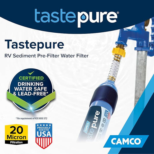 Camco Tastepure Sediment Pre-Filter for RV Water Filter-Features 20-Micron Water Filter System & Provides First Stage of_Water Filtration-Extends the Life of Inline_Water Filters (40048) (Pack of 4)