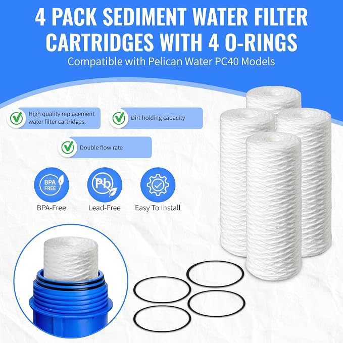 CFS Compatible with Pelican Water PC40 Whole House Filters – 5 Micron | Whole House String Wound Filter for 84637, WPX5BB97P, PC10, 355214-45, 355215-45, WP10BB97P, WP5BB97P