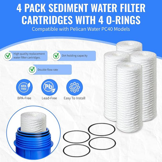 CFS Compatible with Pelican Water PC40 Whole House Filters – 5 Micron | Whole House String Wound Filter for 84637, WPX5BB97P, PC10, 355214-45, 355215-45, WP10BB97P, WP5BB97P