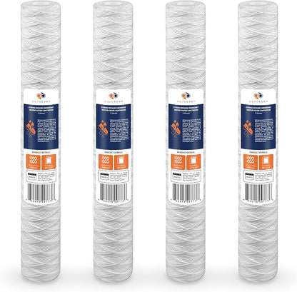 Aquaboon 1 Micron 20" x 2.5" String Wound Water Filter Cartridge - Whole House Water Filter Replacement for Well Water Matches SWC-25-2005, 4-Pack