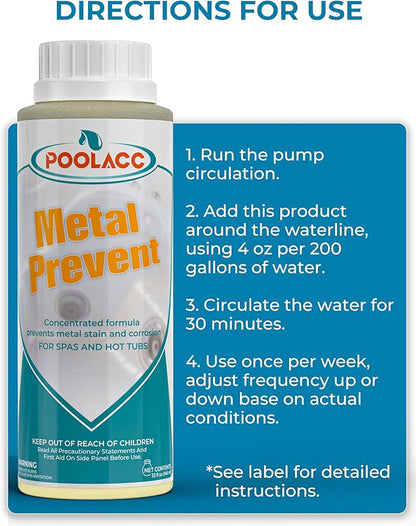 POOLACC Metal Remover for Hot Tub & Spa, Metal & Stain Control, Prevents Metal Stains Formation and Corrosion, Compatible with Any Spa, Fast-Acting & Easy to Use, 32oz
