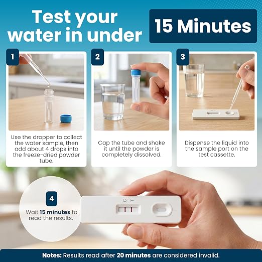 Lead Test Kit for Drinking Water – Lab-Grade Accuracy with Results in 15 Minutes – Easy DIY Test for Tap, Well & Spring Water – Detects Harmful Lead Contamination – Single Use Cassette