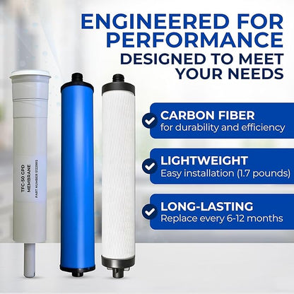 (TFC-335) Reverse Osmosis Water Filter Replacement Kit - Sediment, Carbon Cartridge, Inline GAC Post Filter Membrane