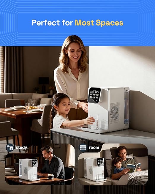HBN Hot & Cold Countertop Reverse Osmosis Water Filter System, 6 Temp Options, Dual Filters PAC+ROC, Touch Control, for Home Kitchen or Office Use