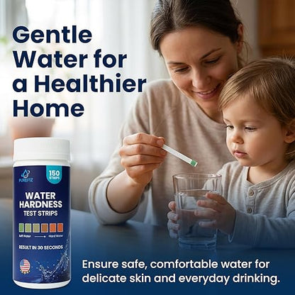 Water Hardness Test Strips – 150 Strips for Home, Well Water & Water Softeners – Instant Results in 30 Seconds – Tests Soft, Hard & Very Hard Water – Perfect for Kitchens, Showers & Appliances