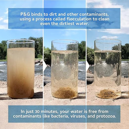P&G Purifier of Water Portable Water Purifier Packets. Emergency Water Filter Purification Powder Packs for Camping, Hiking, Backpacking, Hunting, and Traveling. (12 Packets)