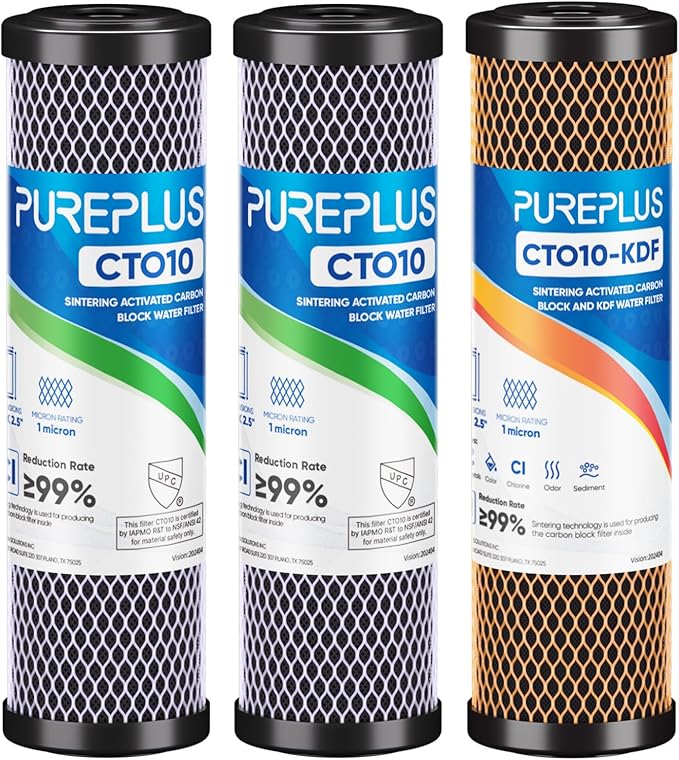 1 Micron 2.5" x 10" Whole House CTO Carbon Water Filter Cartridge Replacement for Under Sink Water Filter System, Dupont WFPFC8002, WFPFC9001, FXWTC, SCWH-5, WHEF-WHWC, WHCF-WHWC, AMZN-SCWH-5,3Pack