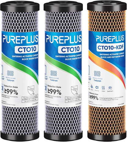1 Micron 2.5" x 10" Whole House CTO Carbon Water Filter Cartridge Replacement for Under Sink Water Filter System, Dupont WFPFC8002, WFPFC9001, FXWTC, SCWH-5, WHEF-WHWC, WHCF-WHWC, AMZN-SCWH-5,3Pack