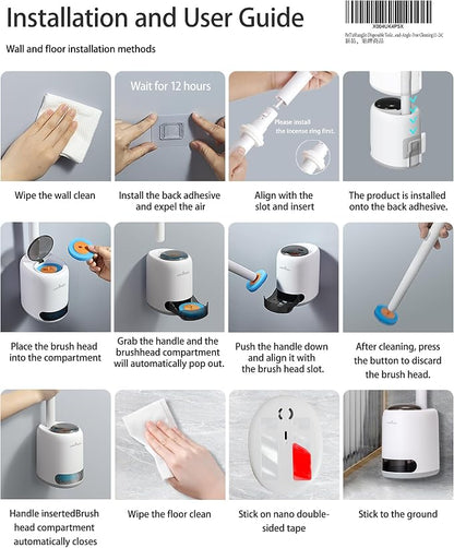 PeiTuSangJin Disposable Toilet Brush Wand kit,Auto-Ejecting32 Refills | 360° Dead-Angle-Free Cleaning,3 Air-Purifying Scent Rings,Wall-Mounted Disposable Toilet Brush(1+32)