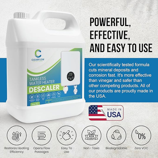 Tankless Water Heater Descaler - Premium Descaler for Tankless Water Heater Systems, Restores Heating Efficiency, Nontoxic, Biodegradable, Made in USA! 32 Ounce (Quart)