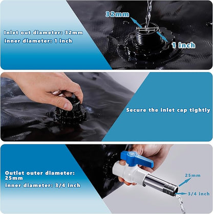 GHOSOONE 240 L/63 Gal Water Bladder Tank, Foldable Portable Water Storage Container, Emergency Water Bag for RV, Truck Bed, Fire Prevention, Drought Resistance, Black