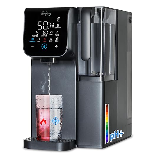 iSpring RCD100HCG Hot & Cold Reverse Osmosis System Countertop, Alkaline RO Water Filter Dispenser, 9 Temperature & 6 Dispensing Volume Options, TDS & Filter Lifespan Monitor, Plug and Play