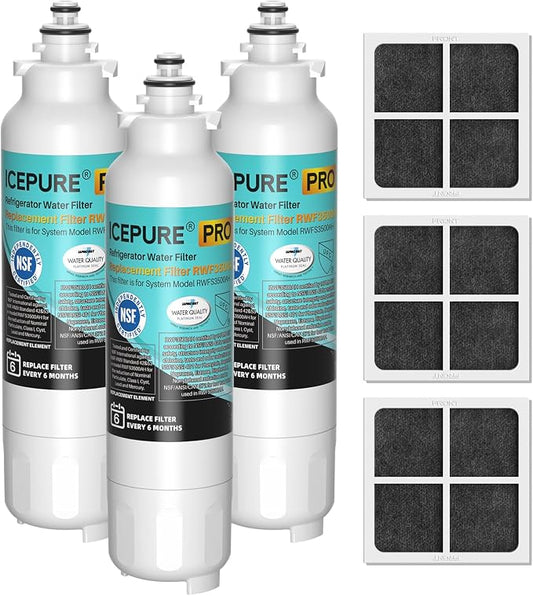 ICEPURE PRO ADQ73613401 NSF401&53&42 Certified Replacement for LG LT800P, LT800PC, Kenmore 9490, ADQ736134 ADQ73613402 ADQ75795104 LSXS26326S Refrigerator Water Filter and LT120F Air Filter 3Combo
