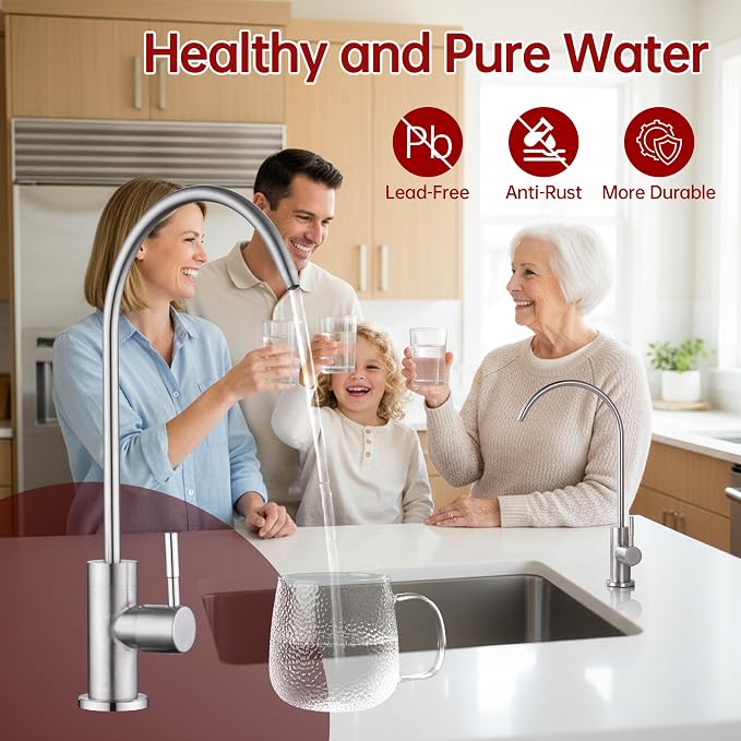 SUMERAIN Drinking Water Faucet for Kitchen Sink, NSF Certification | Brushed Nickel, Lead-Free, SUS304 Stainless Steel, Water Filter Faucet for Reverse Osmosis or Water Filtration System