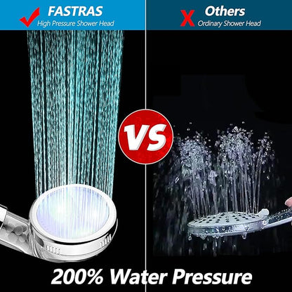 FASTRAS LED Shower Head with Handheld, Shower Head High Pressure Shower Head with Hose, Holder & PTFE Tape etc, 3 Water Temperature-Controlled Water Saving Filtered Shower Head for Dry Hair& Skin