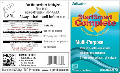 TLC Products StartSmart Complete Saltwater Aquarium Cycle Starter & Beneficial Nitrifiers, Supports Clear Water & Biofiltration, Reduces Excess Sludge, 32 oz. (946 ml)