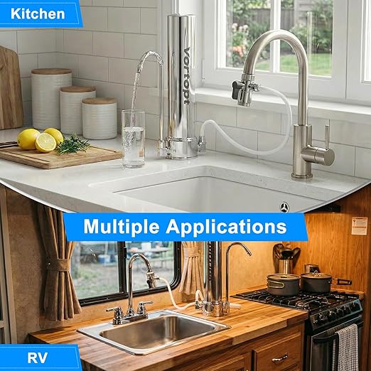Vortopt Under-Sink & Countertop Filtration,Water Filter for Sink Faucet & Counter Top,5-Stage Sink Water Filter & Dispenser with Mineral,8000 Gal,Fast Flow for Kitchen/Bathroom.