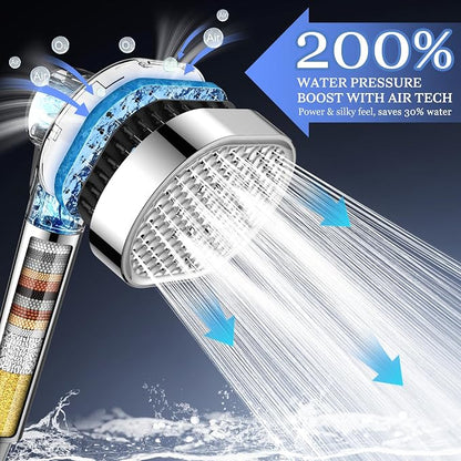 Vatex Filtered Shower Head with Handheld, High Pressure 4 Spray Shower Heads with Filters, Anti-clog Silicone Nozzles for Hard Water Showerhead, Built-in Power Wash to Clean Tub/Tile/Pets
