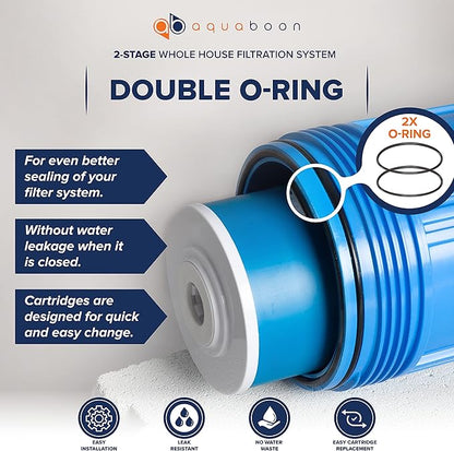 2-Stage Whole Home Water Filtering System Chlorine & Sediment Reducing, 20x4.5 GAC & Sediment Filters Included with Gauge & Release, Wrench, Bracket