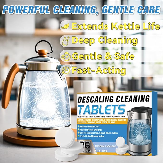 Kettle Descaler Tablet 36 Packs, Kettles Cleaner & Descaling Tablets, Powerful Citric Acid for Cleaning, Limescale Remover Hard Water for Coffee Maker, Portable Distiller, Kettle, Water Bottle