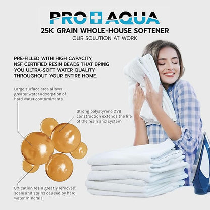 PRO+AQUA Heavy Duty Whole House Water Softener System – 25,000 Grain Capacity, Premium Long-Lasting Resin, 1" Ports